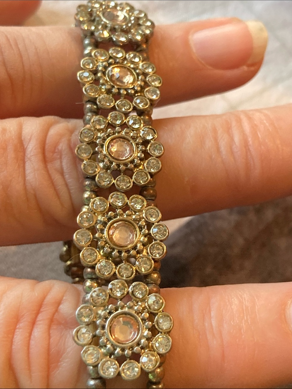 Crystal Flower Stretch Bracelet - Silver Tone & Pink